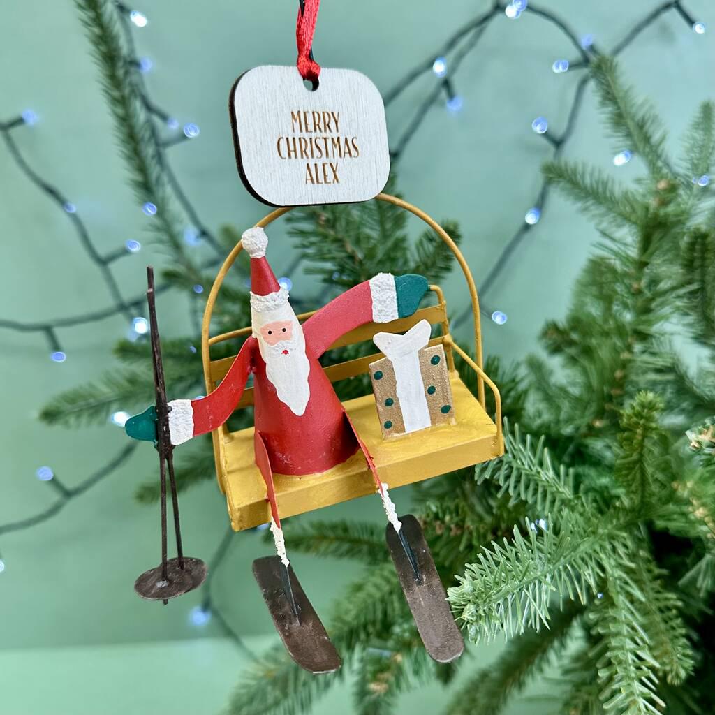 Personalised Santa On A Ski Lift Bauble