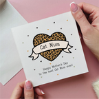 Best Cat Mum Leopard Print Heart Card