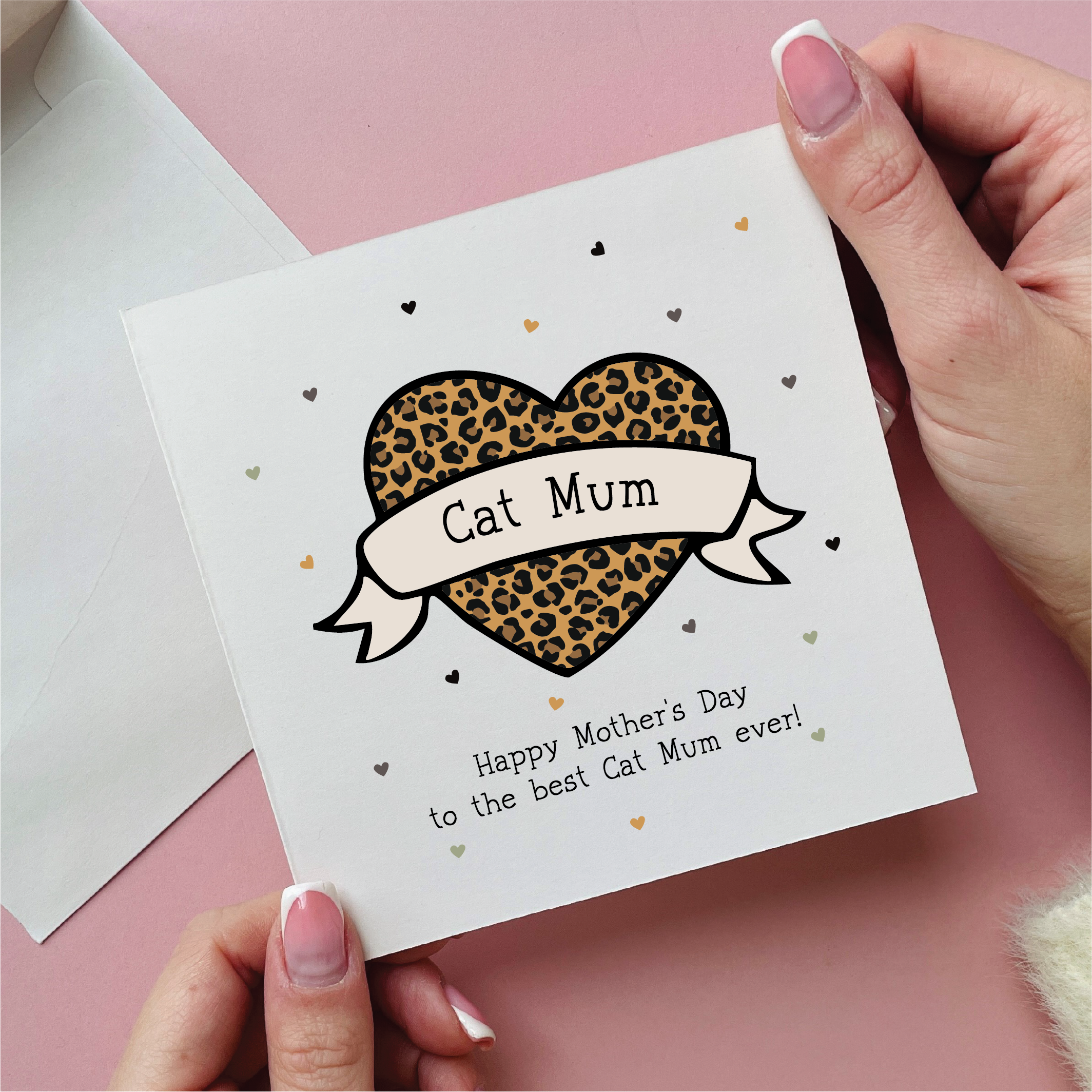Best Cat Mum Leopard Print Heart Card
