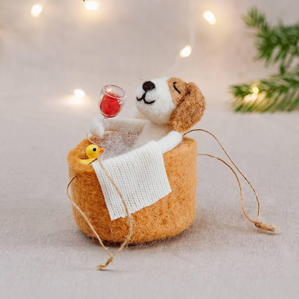 Personalised Dog In A Bath Christmas Decoration