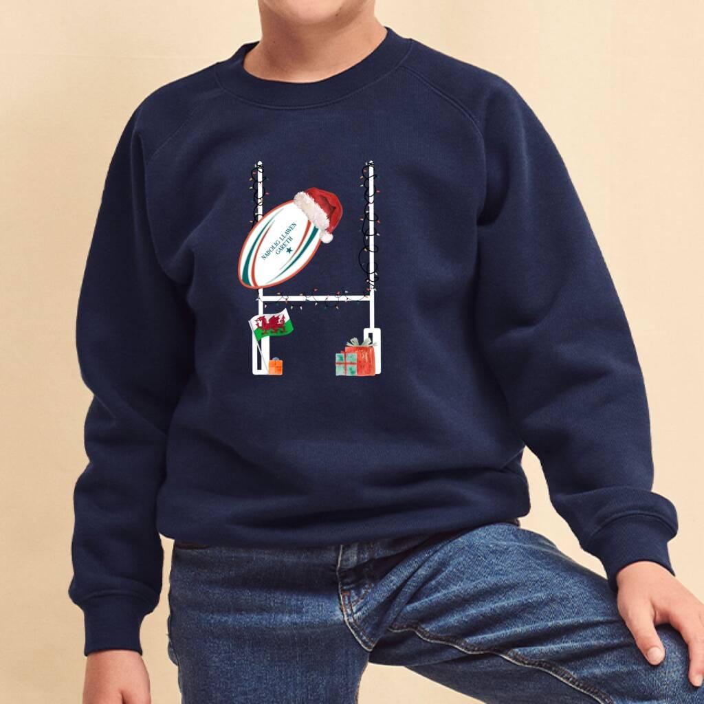 Personalised Welsh Rugby Christmas Jumper For Kids