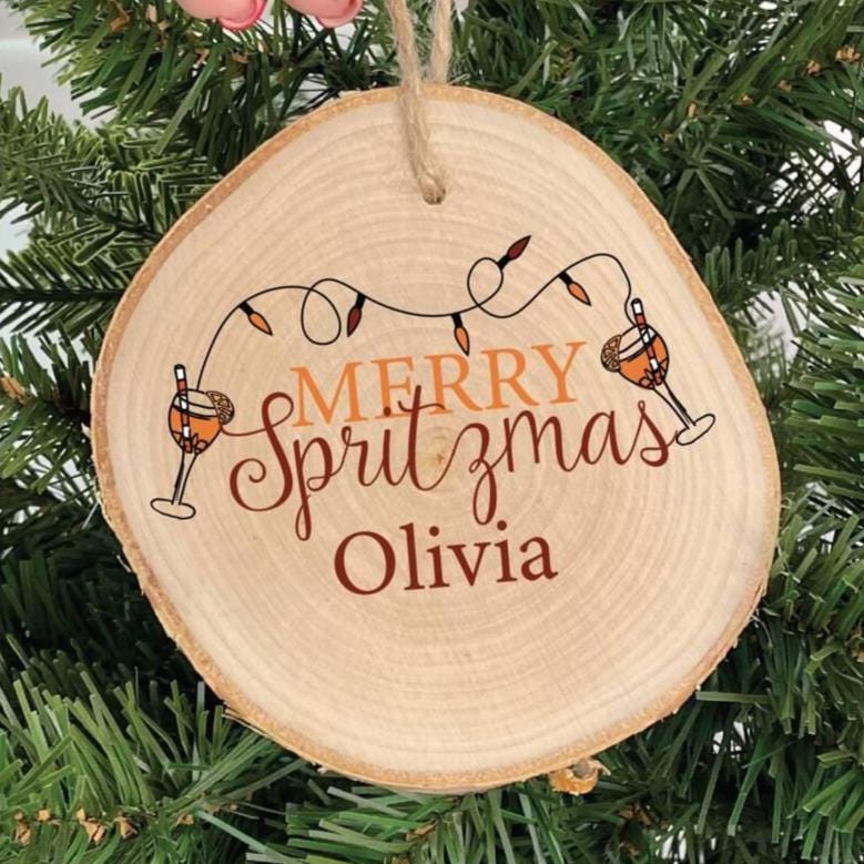 Personalised Merry Spritzmas Aperol Wooden Christmas Bauble
