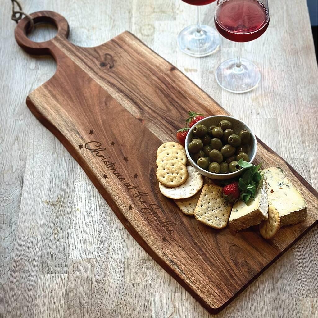Personalised Acacia Christmas Serving Board With Circle Handle