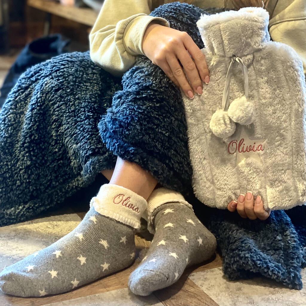 Matching Personalised Cosy Socks And Hot Water Bottle
