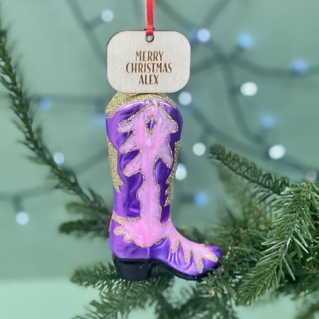 Personalised Glass Cowboy Boot Bauble