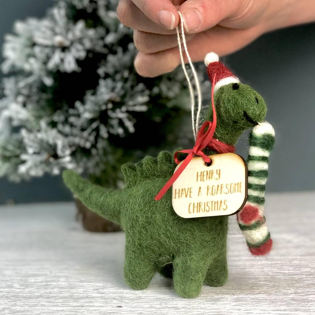 Personalised Felt Dinosaur Christmas Decoration