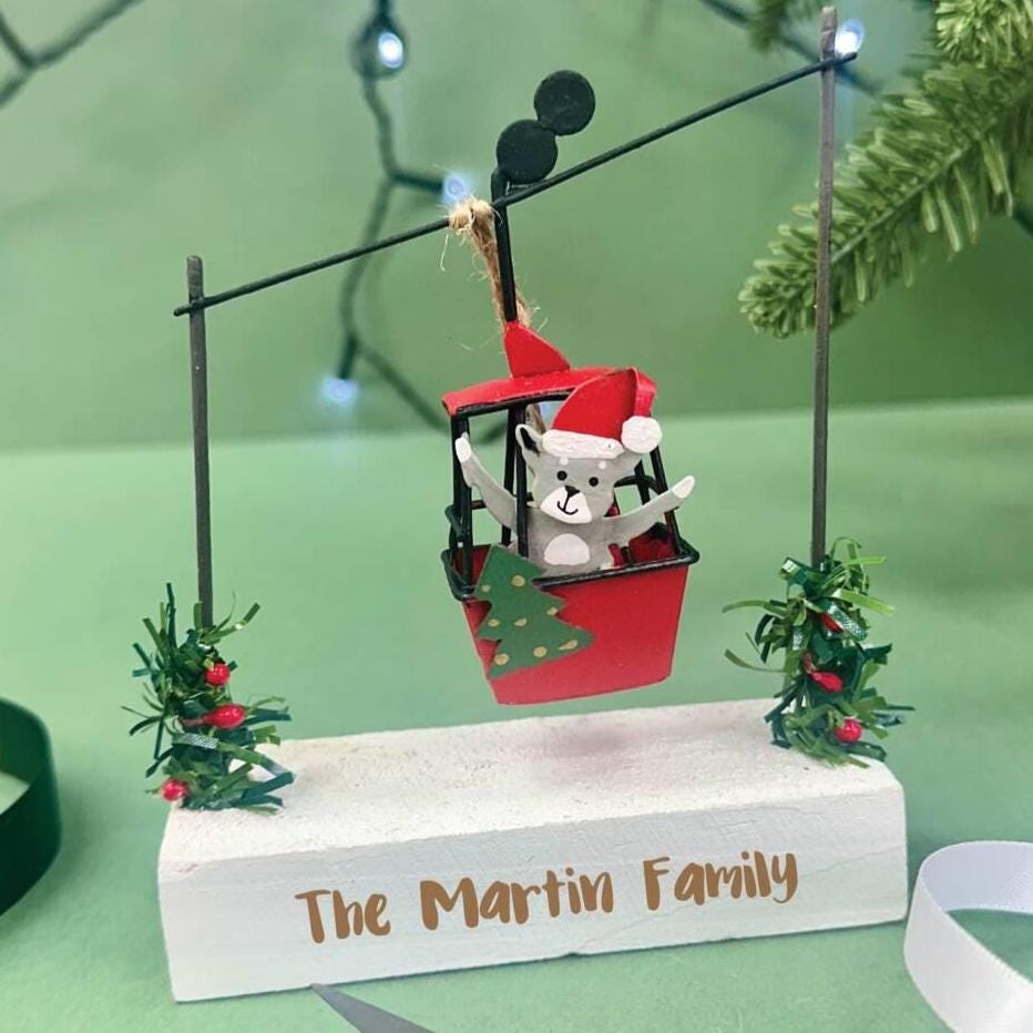 Personalised Cat In Cable Car Christmas Decoration