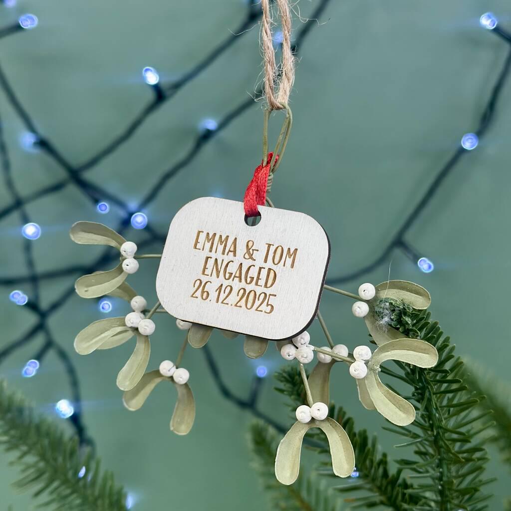 Personalised Metal Mistletoe Engagement Bauble
