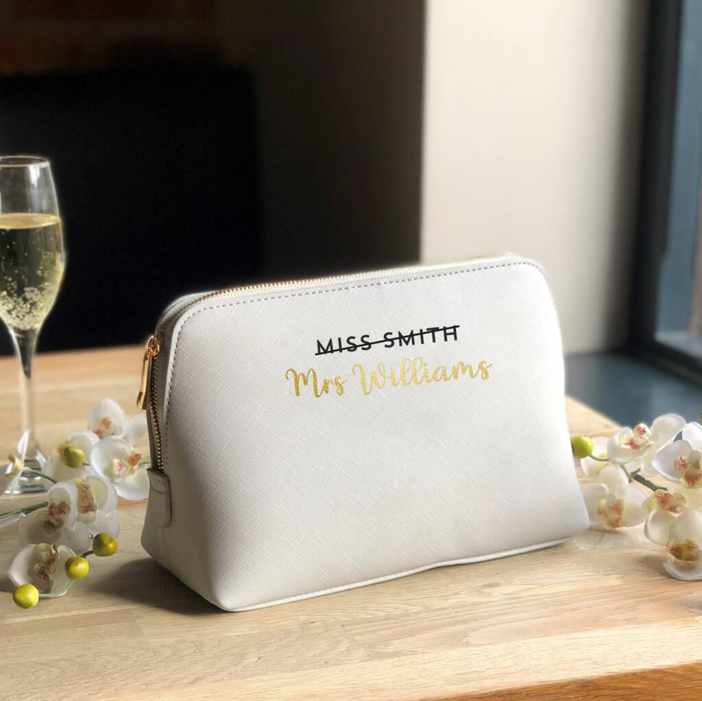 Personalised Miss To Mrs Faux Leather Washbag