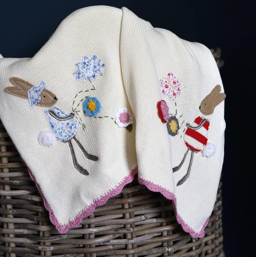 Personalised Knitted Rabbit Baby Blanket Small