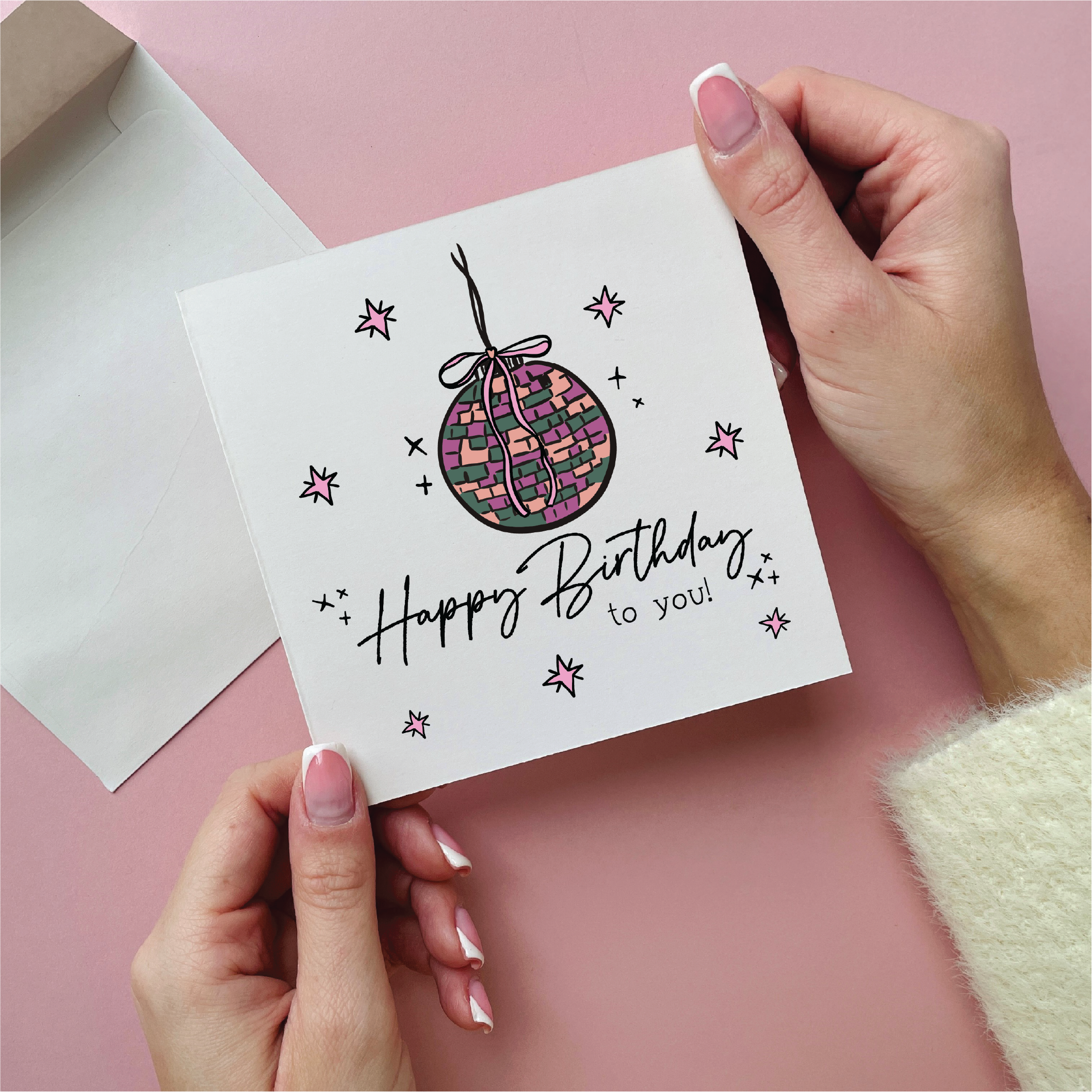 Pink Disco Ball Happy Birthday To You Card