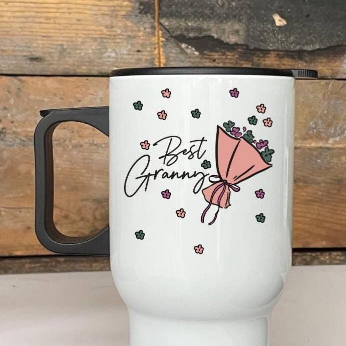 Personalized Floral Travel Mug for Granny: Stainless Steel Keepsake