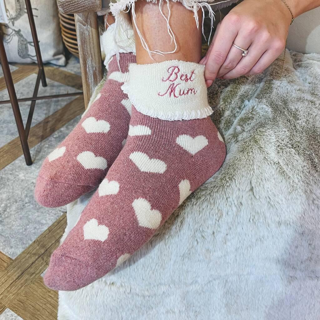 Personalized Heart Socks: Super Soft Wool Blend, Embroidered Mum Gift