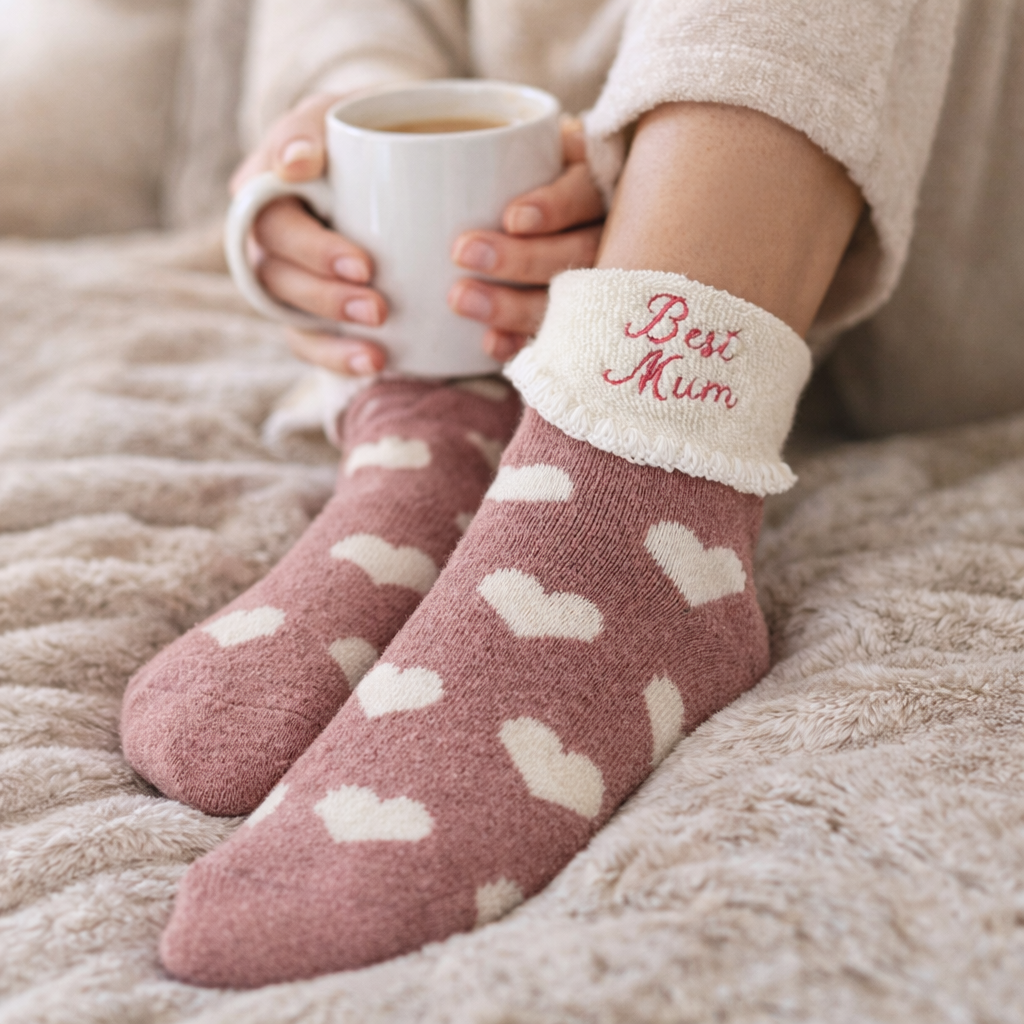 Personalized Heart Socks: Super Soft Wool Blend, Embroidered Mum Gift