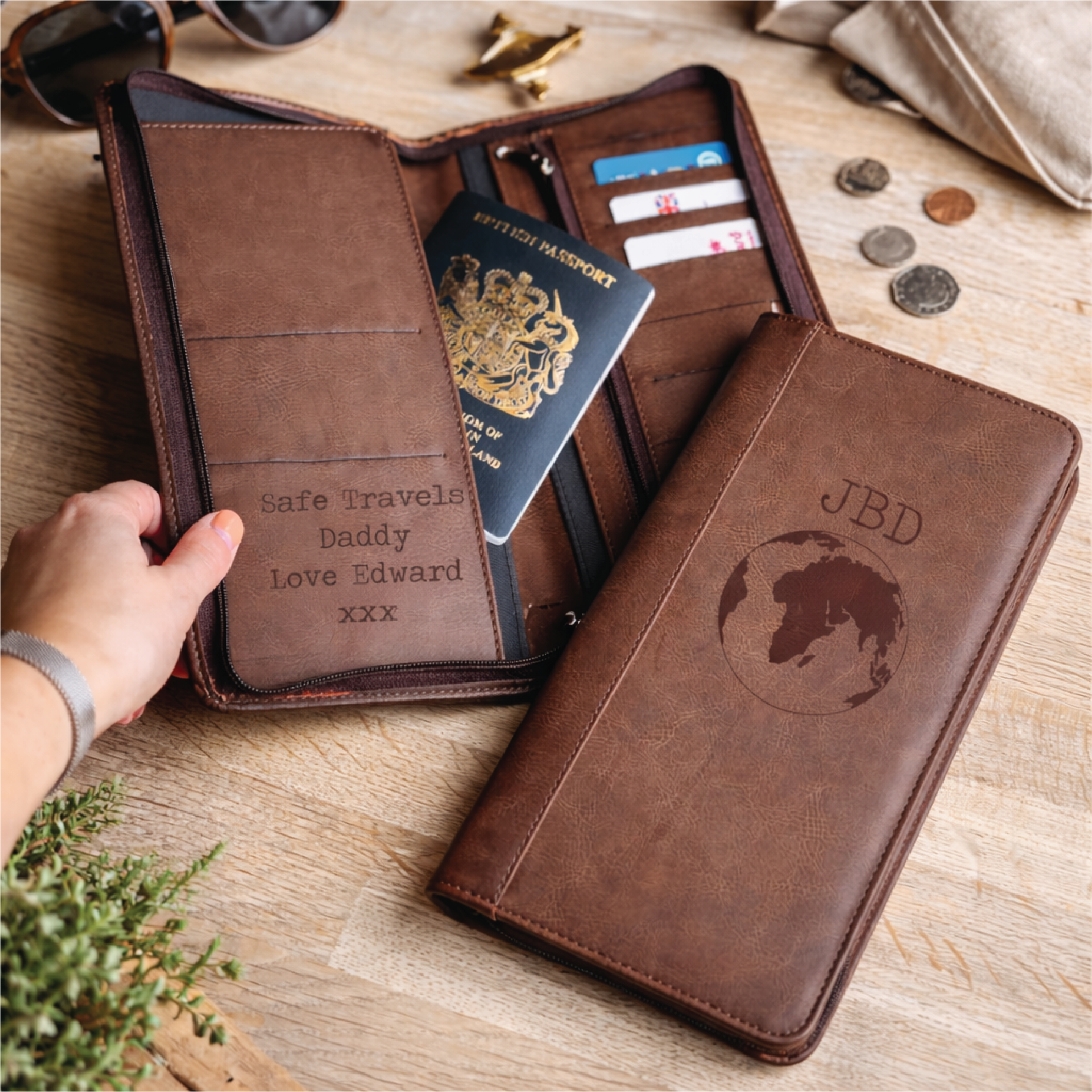 Personalised Brown Travel Wallet With Secret Message
