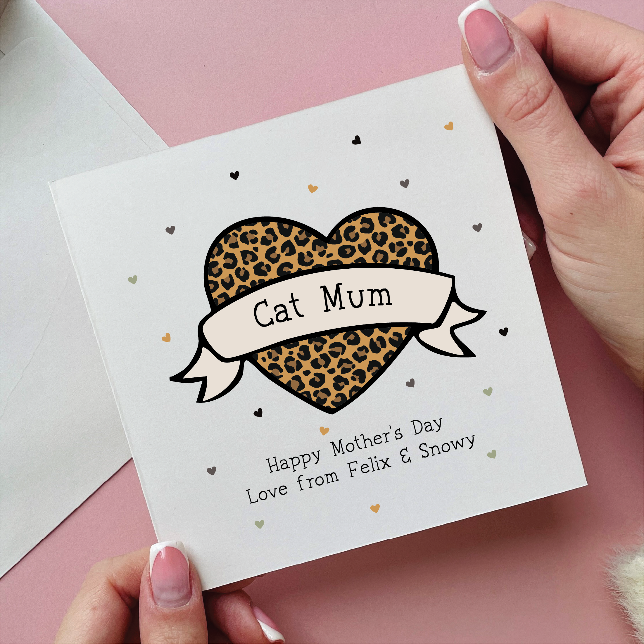 Best Cat Mum Leopard Print Heart Card