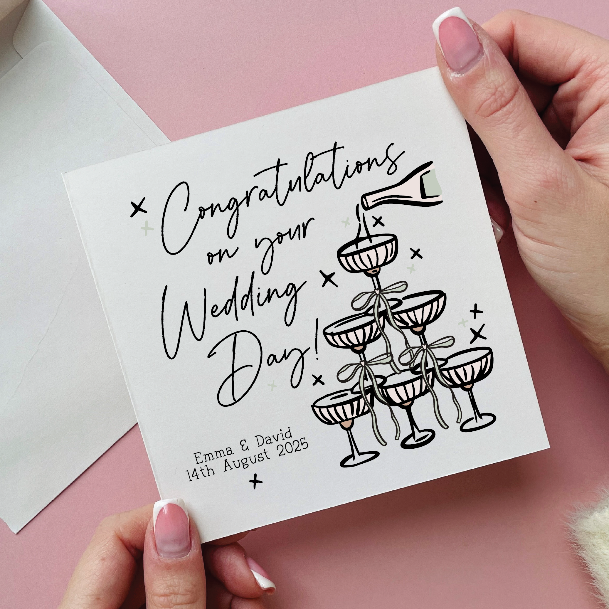 Personalised Champagne Tower Wedding Card