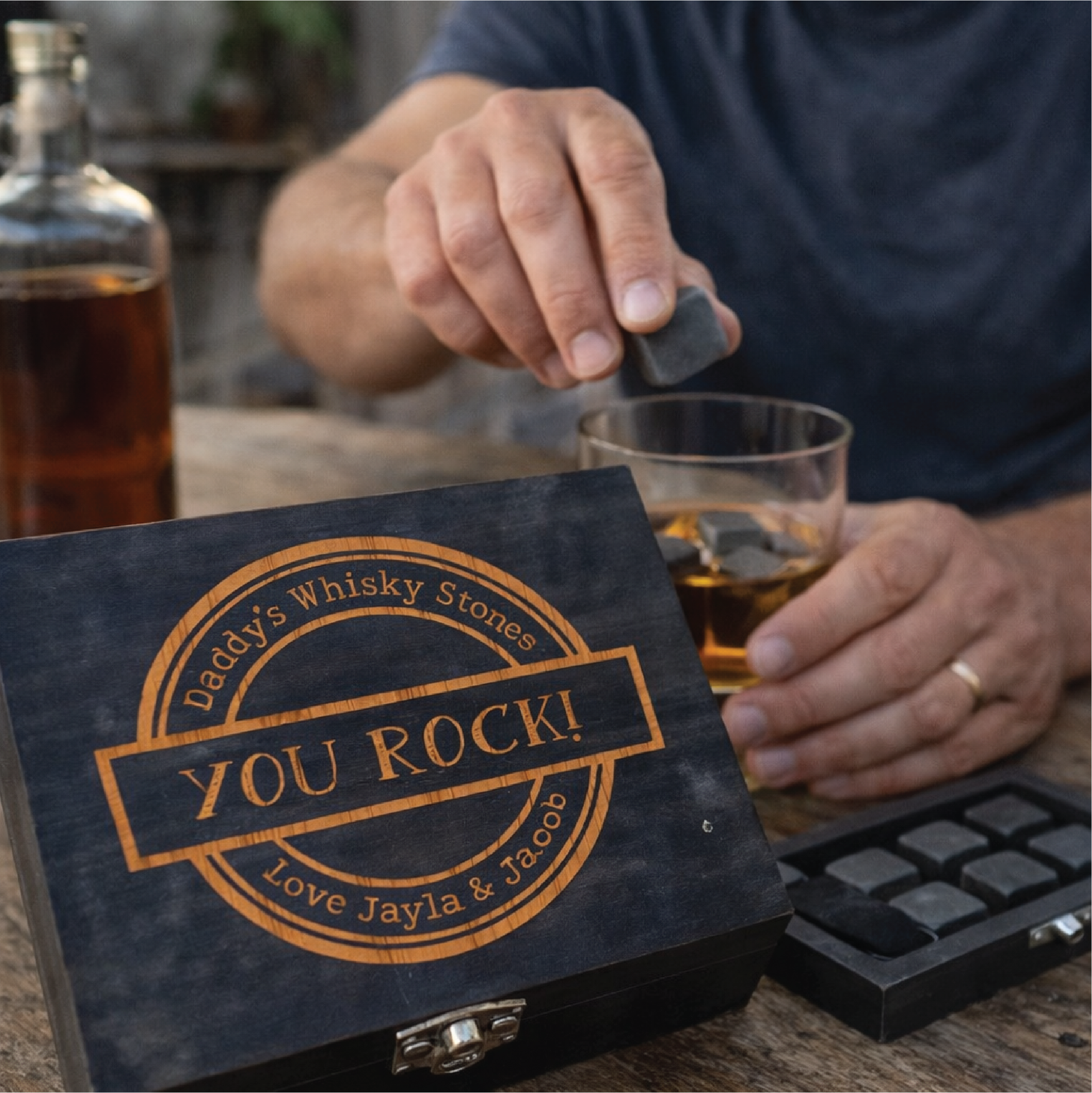 Personalised You Rock Whisky Stones And Tong Gift Set