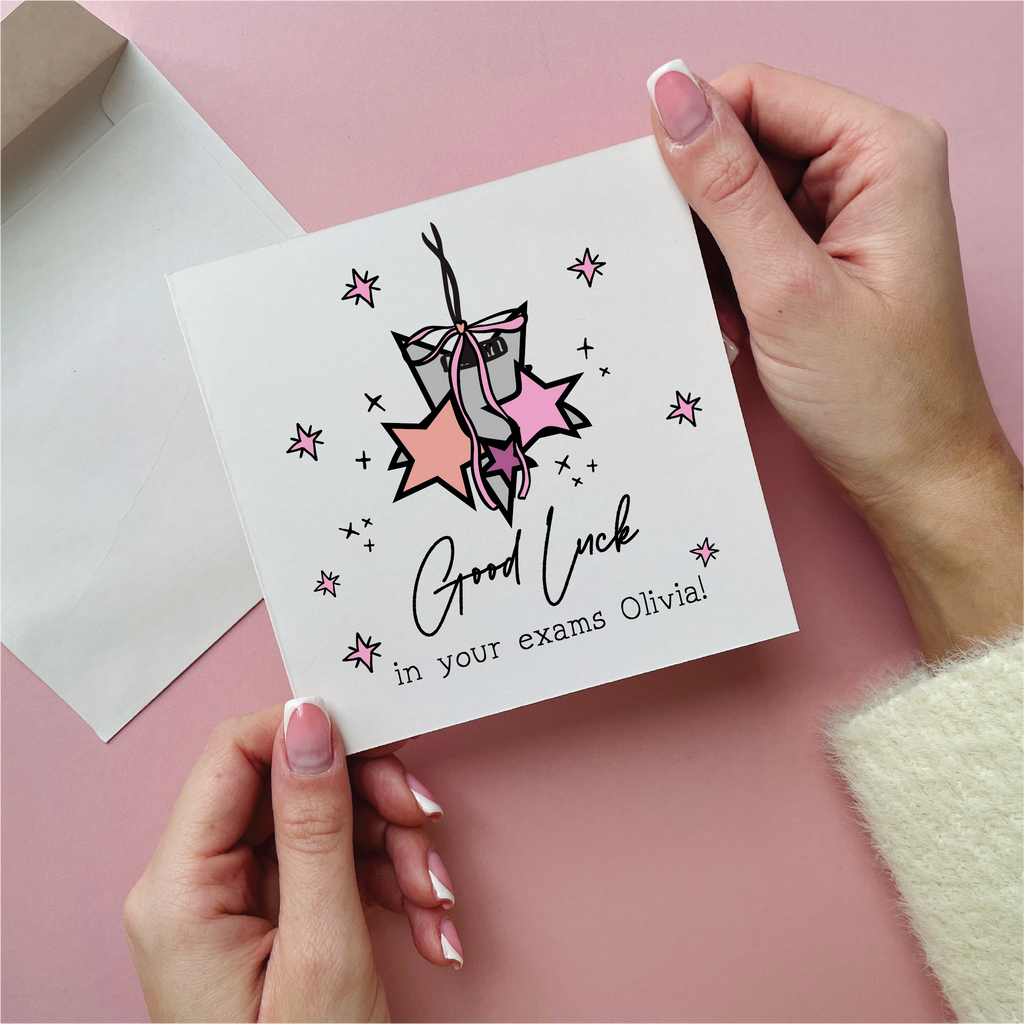 Pink Hanging Stars Good Luck In Your Exams Card