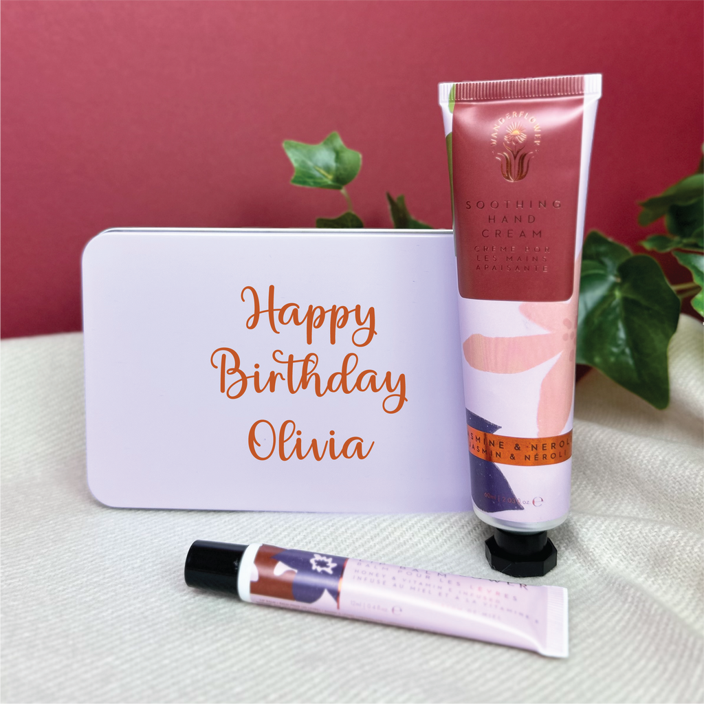 Personalised Hand And Lip Care Gift Set In A Tin