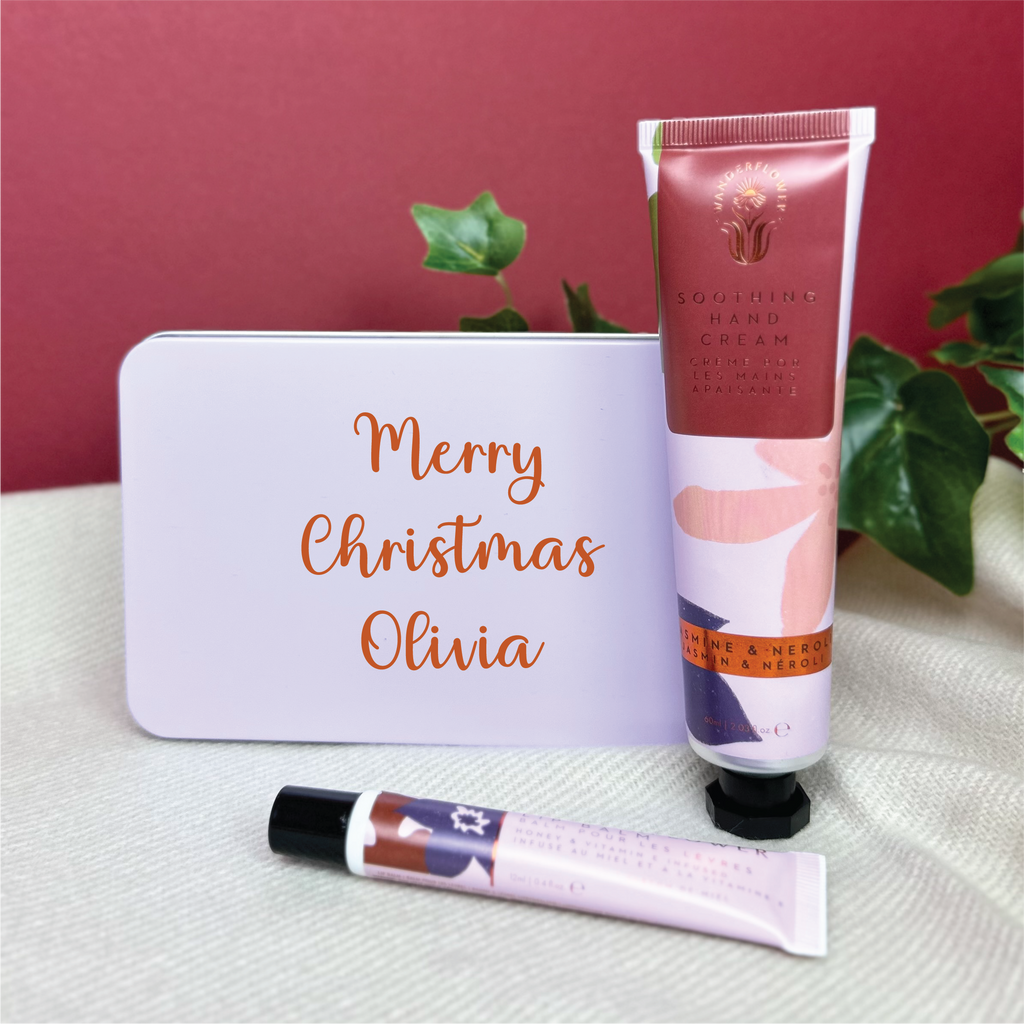 Personalised Hand And Lip Care Gift Set In A Tin