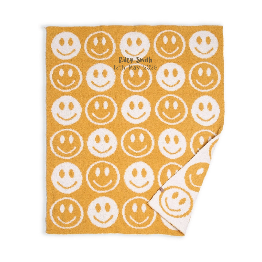 Personalised Yellow Happy Face Baby Blanket