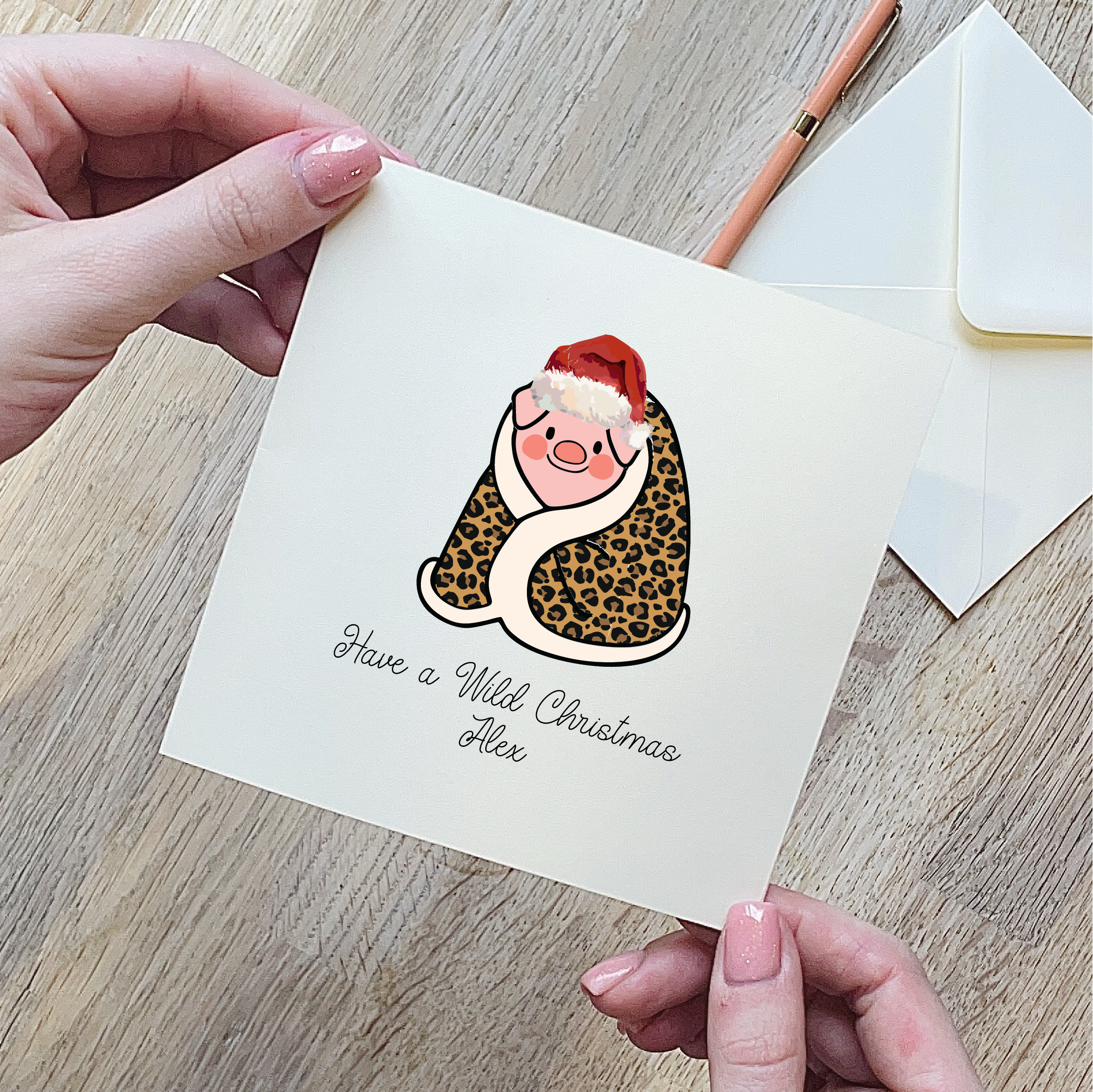 Leopard Pigs in Blanket Christmas Card