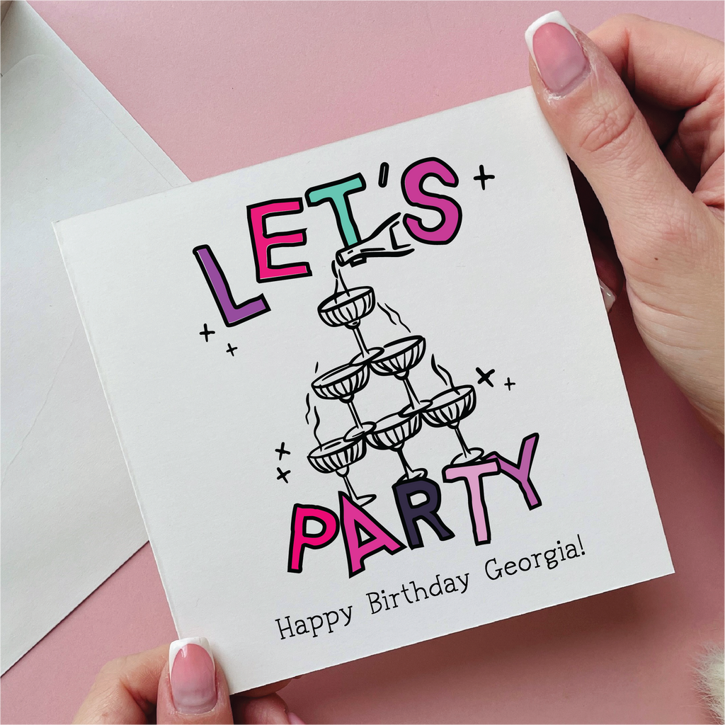 Let's Party Personalised Birthday Card With Champagne Tower