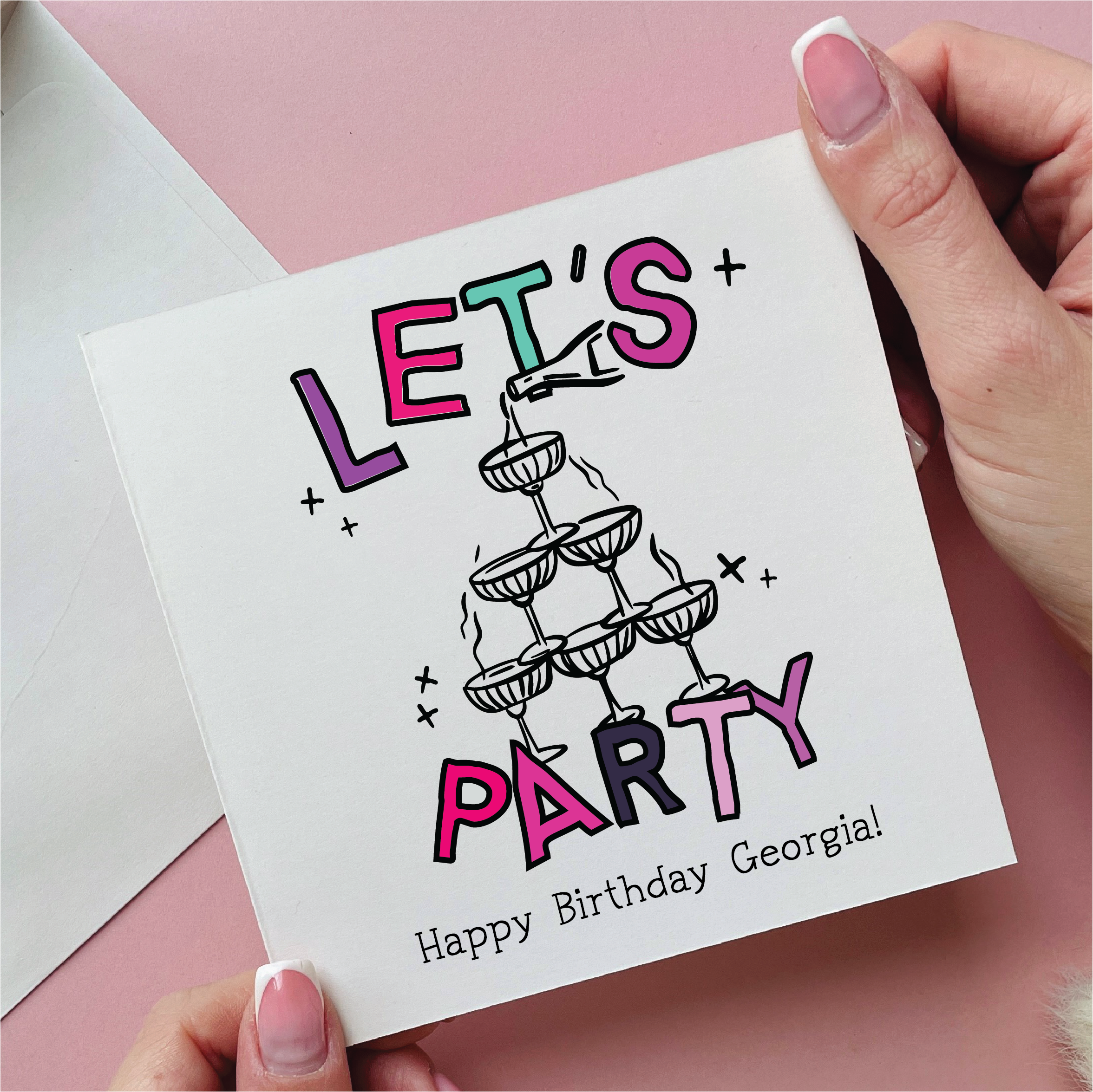 Let's Party Personalised Birthday Card With Champagne Tower