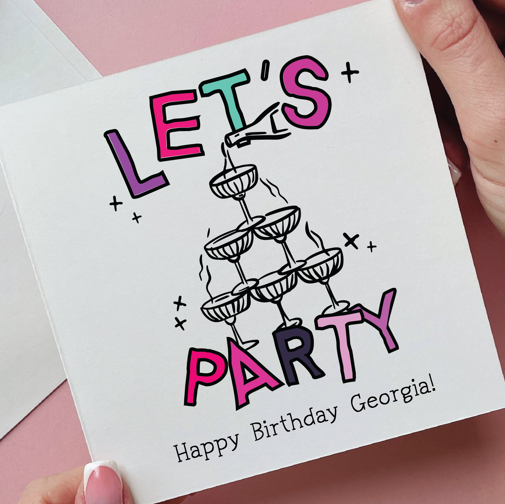 Let's Party Personalised Birthday Card With Champagne Tower