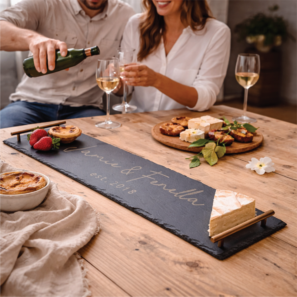 Long Slate Serving Platter With Copper Handles