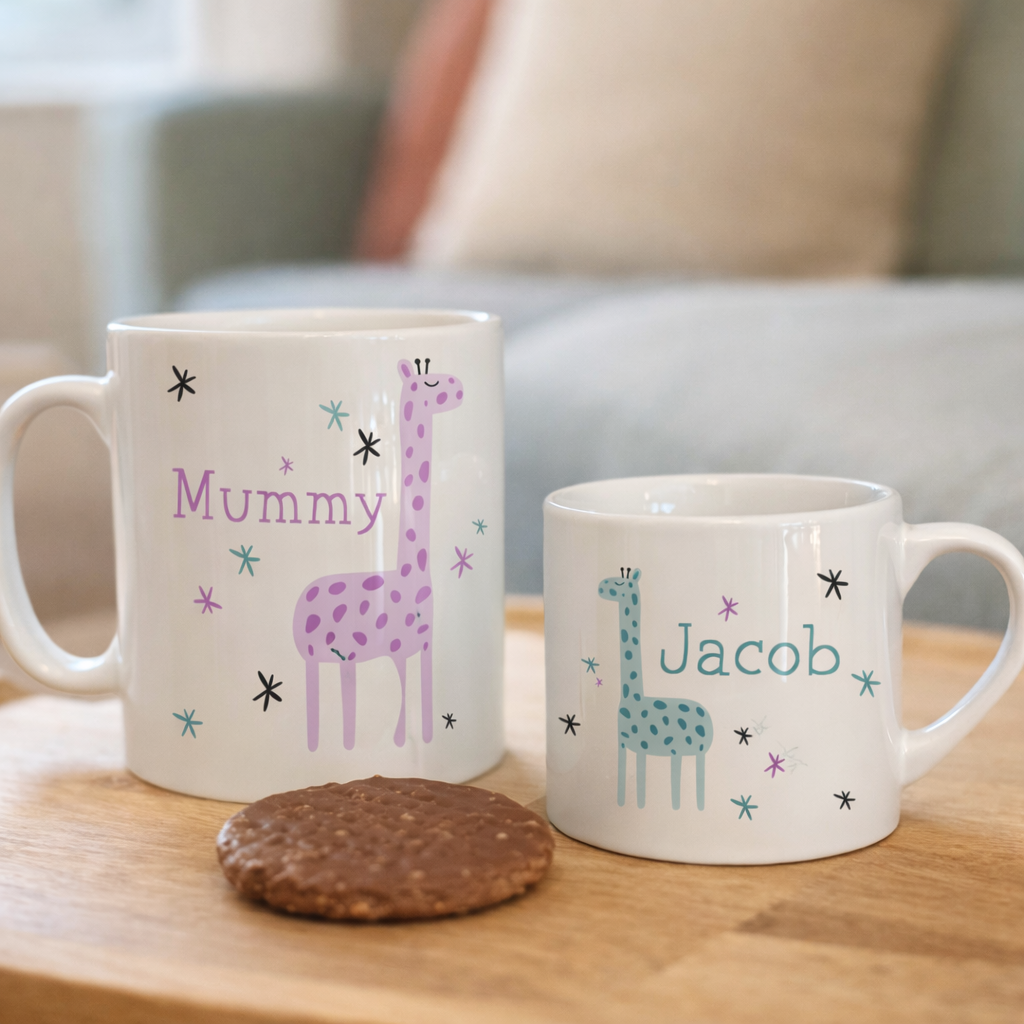 Personalised Mum And Me Matching Giraffe Mugs