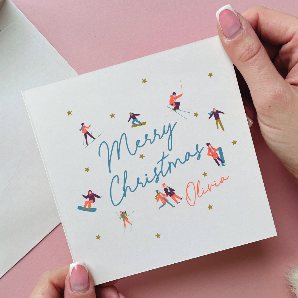 Mountain People Skiing Christmas Card