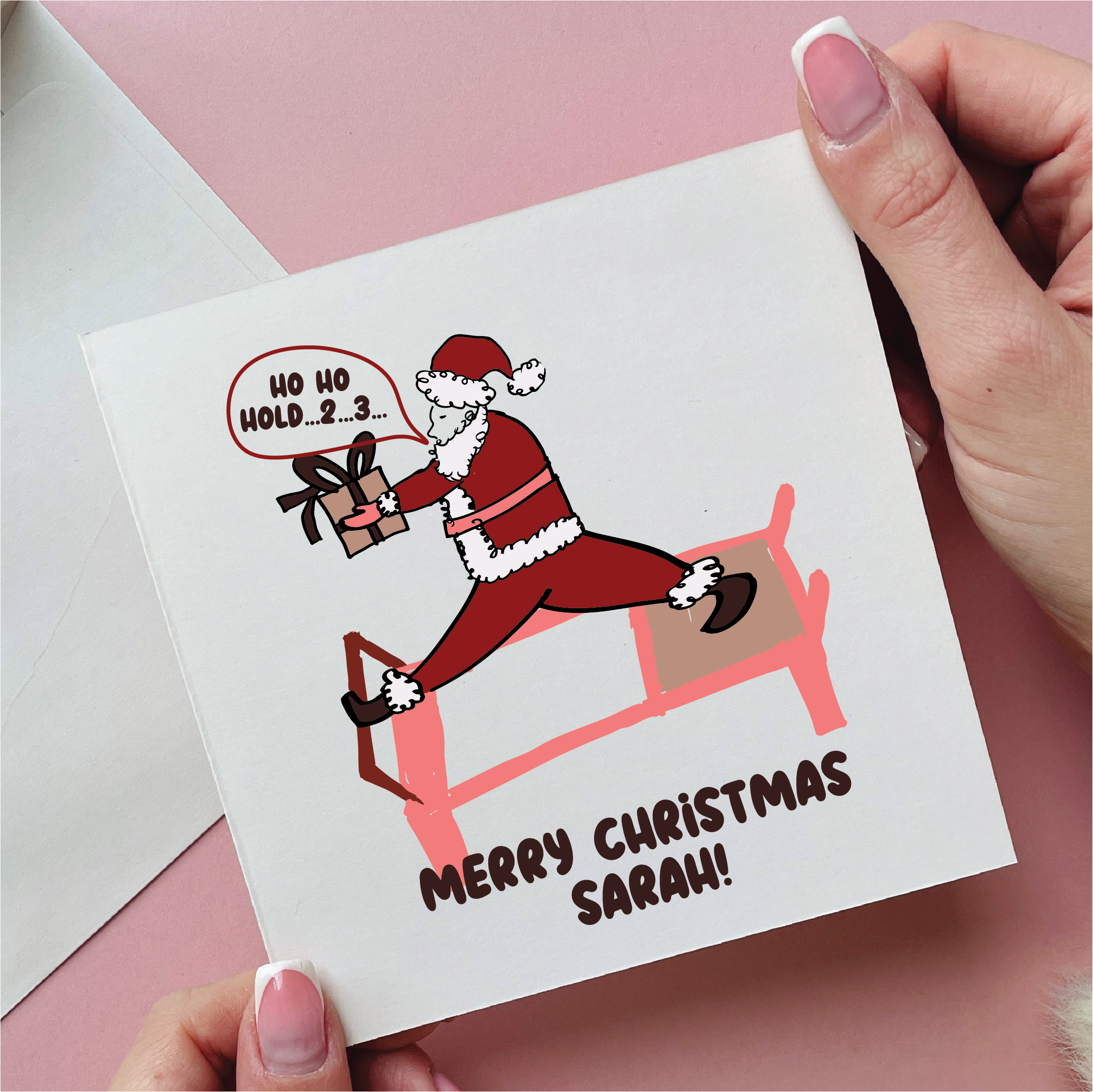 Santa Reformer Pilates Ho Ho Hold Christmas Card