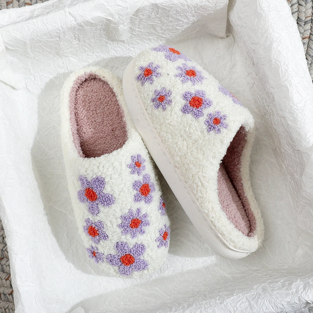 Purple And Orange Flower Slippers