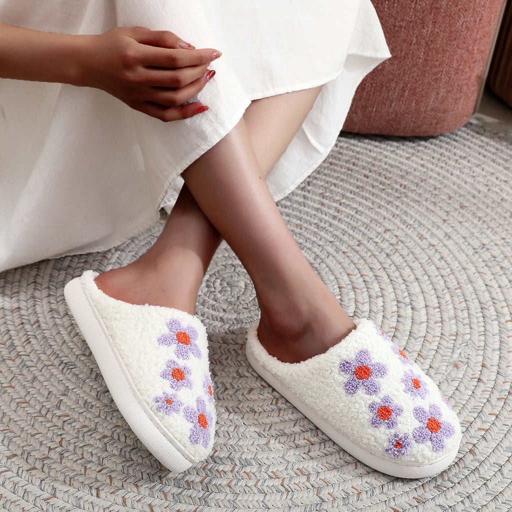 Purple And Orange Flower Slippers