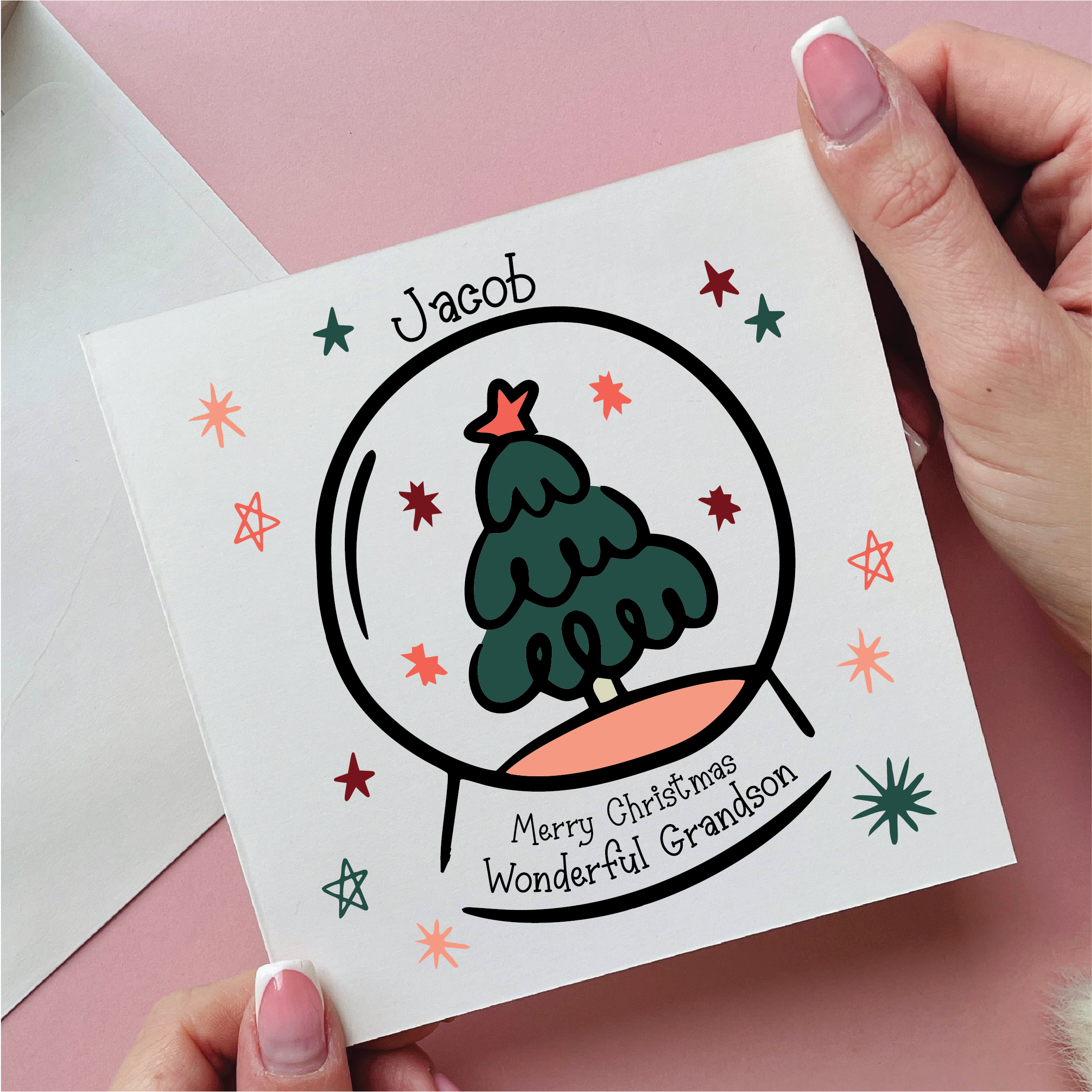 Snow Globe Wonderful Grandson Christmas Card