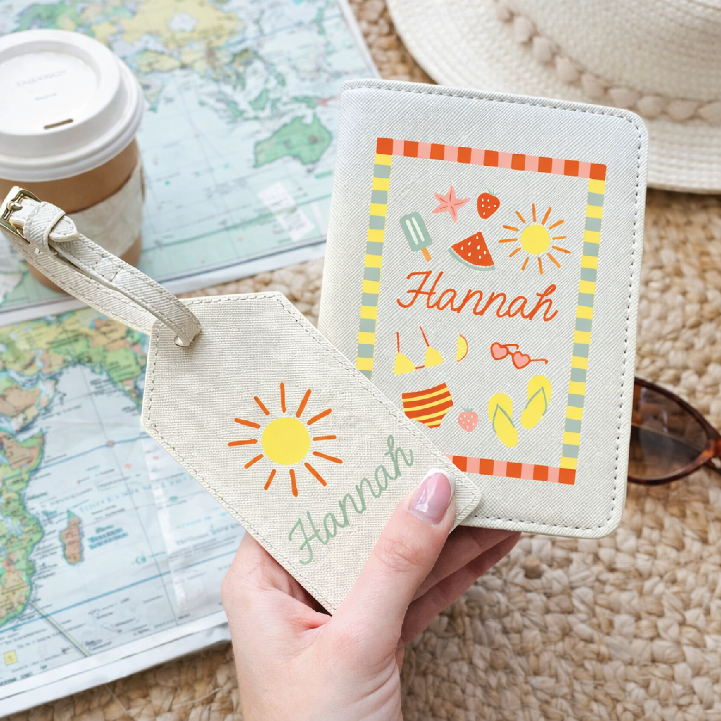 Personalised Summer Drawings Passport Cover And Luggage Tag