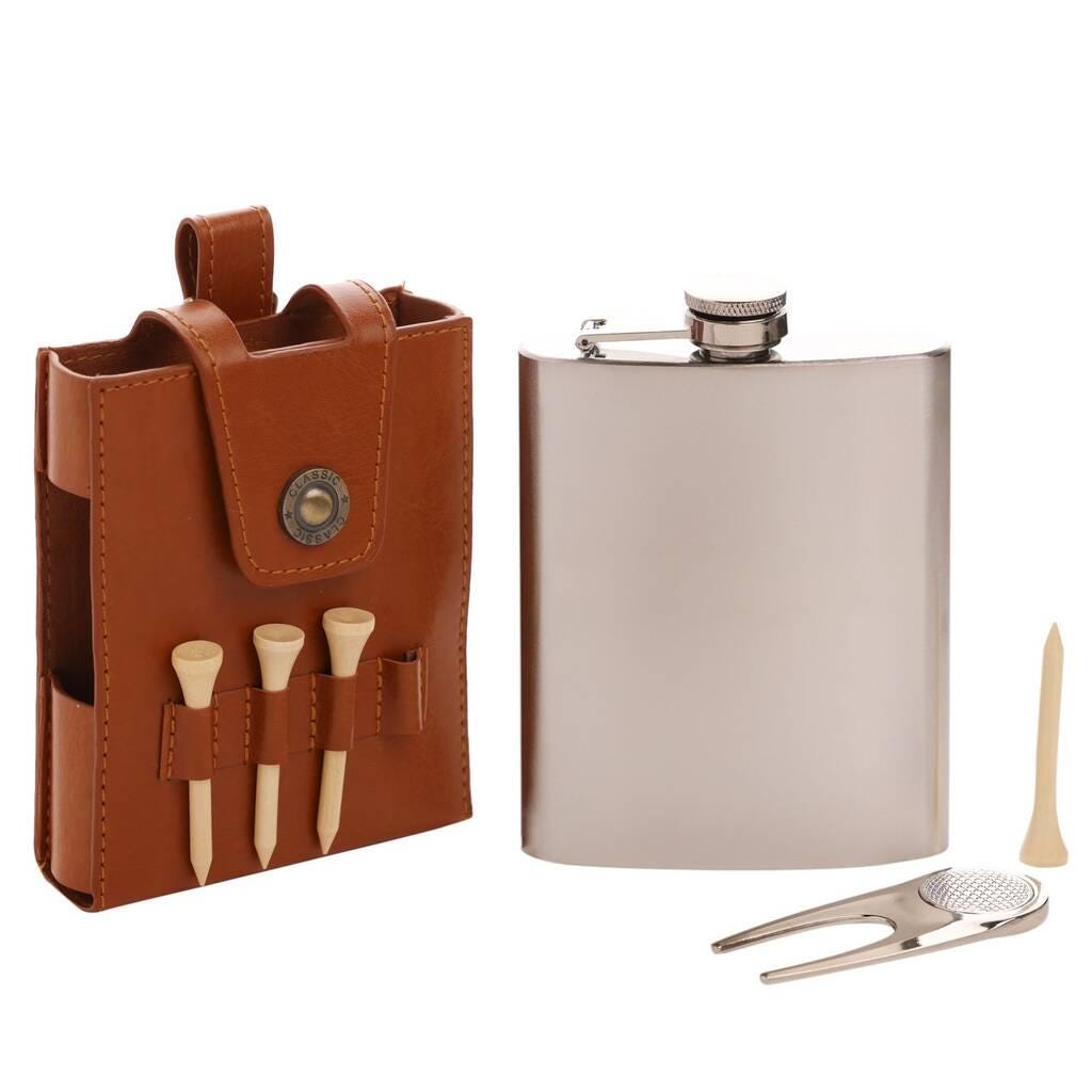 Personalised Golf Hip Flask Gift Set