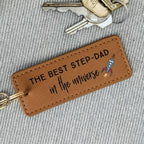 Personalized Stepdad Faux Leather Keyring: Rocket Design