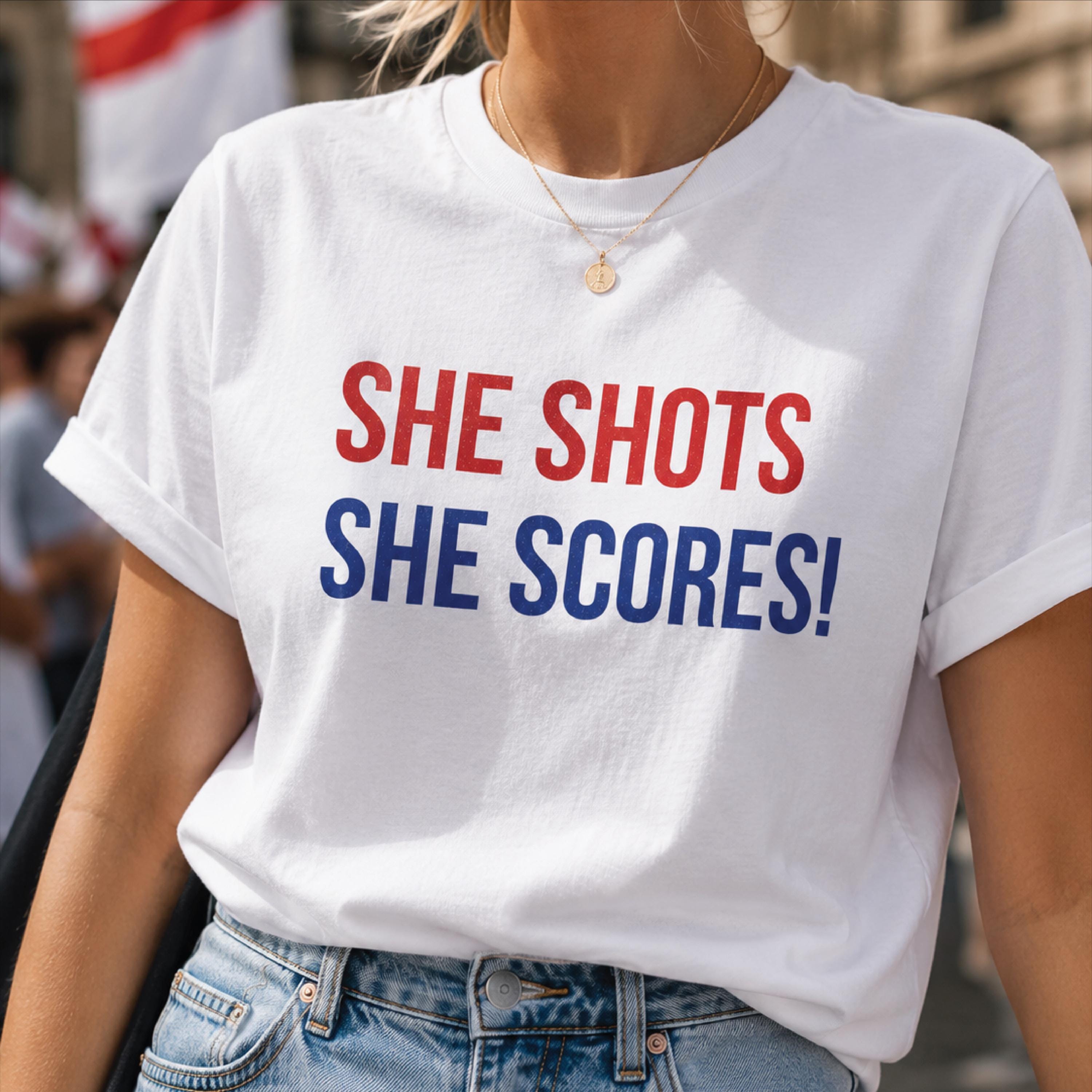 She Shots She Scores England Football T Shirt