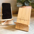 Personalised Swirl Name Bamboo Phone Holder