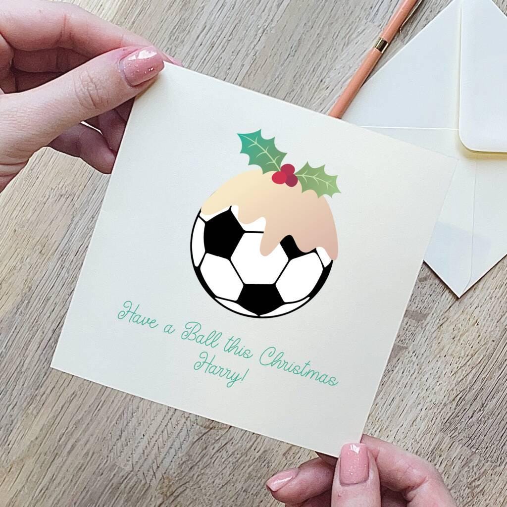 Personalised Christmas Pudding Football Christmas Card