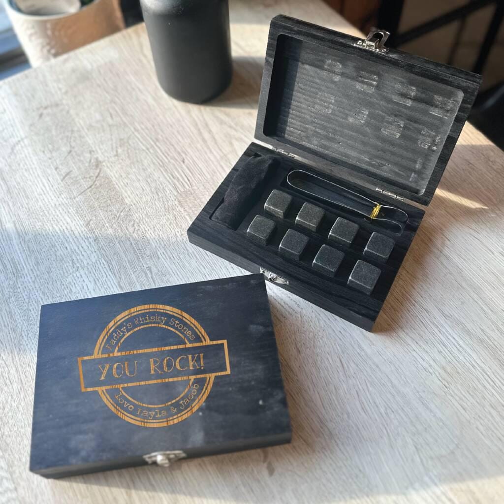 Personalised You Rock Whisky Stones And Tong Gift Set