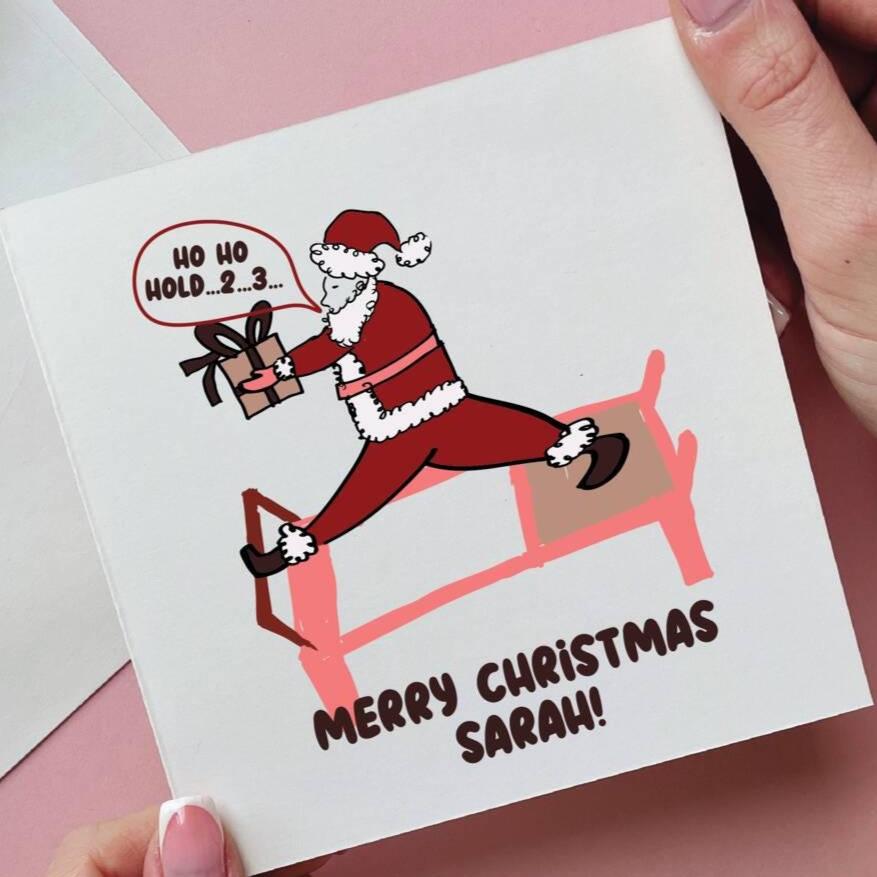 Personalised Santa Reformer Pilates Ho Ho Hold Christmas Card