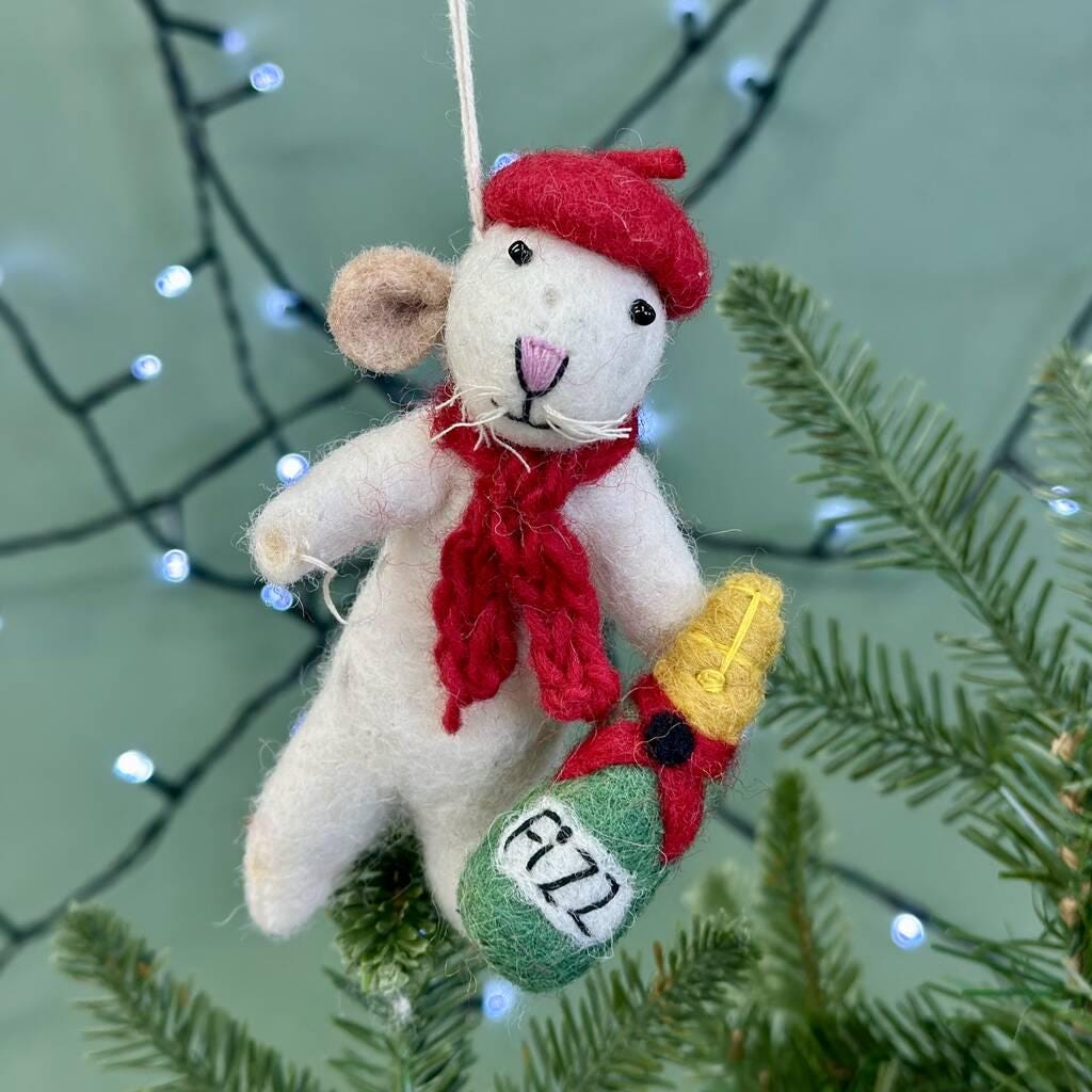 Personalised French Mouse With Champagne Bauble
