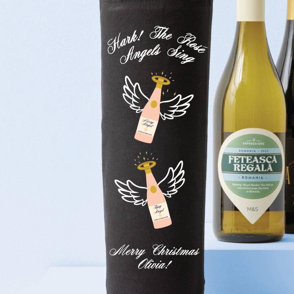 Personalised Rose Angel Wine Christmas Bottle Bag