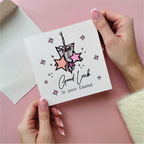 Pink Hanging Stars Good Luck In Your Exams Card