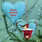 Personalised Felt Fabric Heart Robin On Postbox Bauble