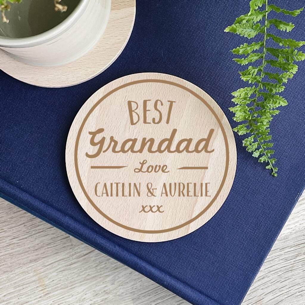 Engraved Wooden Grandad Coaster: Personalized Grandkids Gift